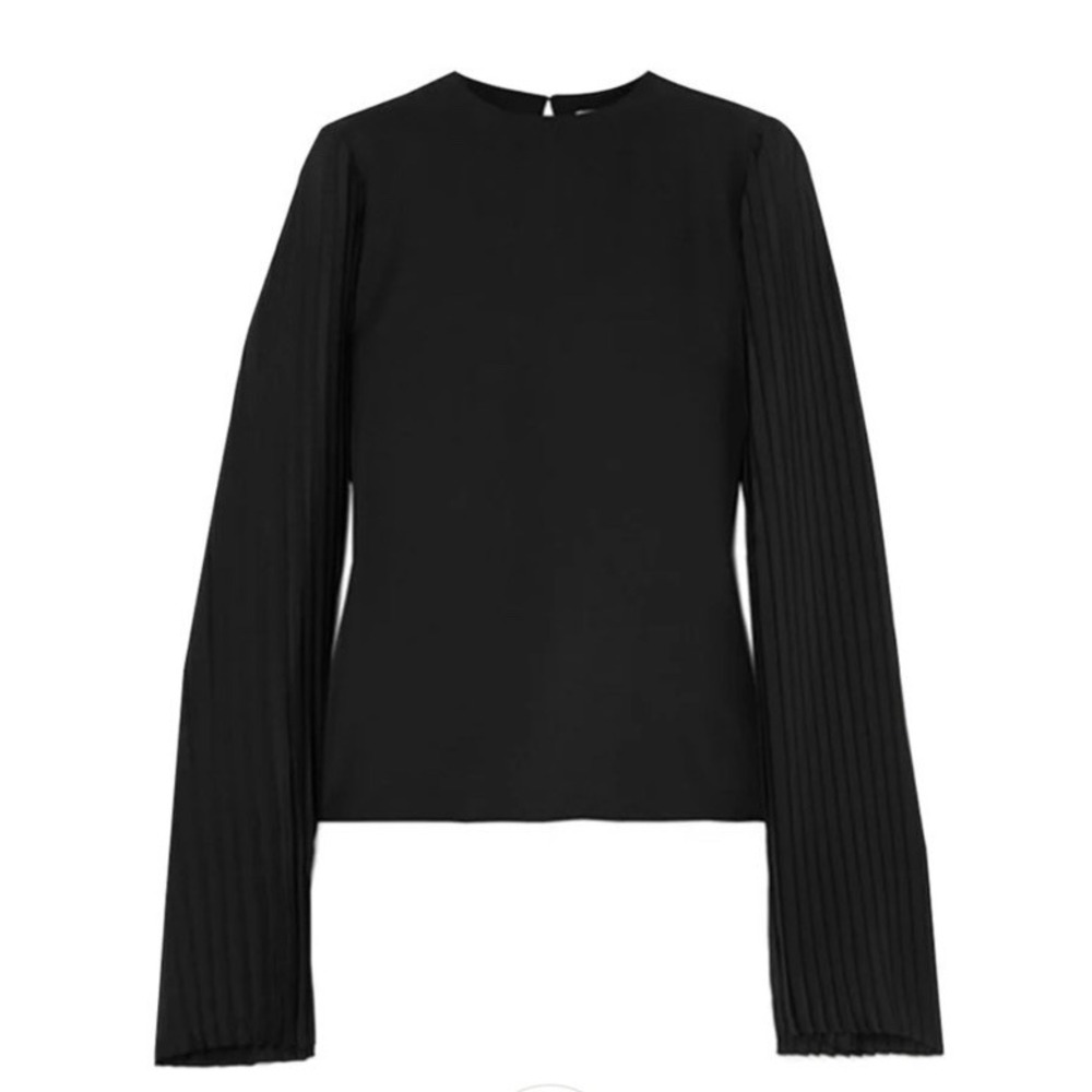 $550 SEMSEM NEW YORK PLEATED CREPE DE CHINE Top Black Women's 42 US 10